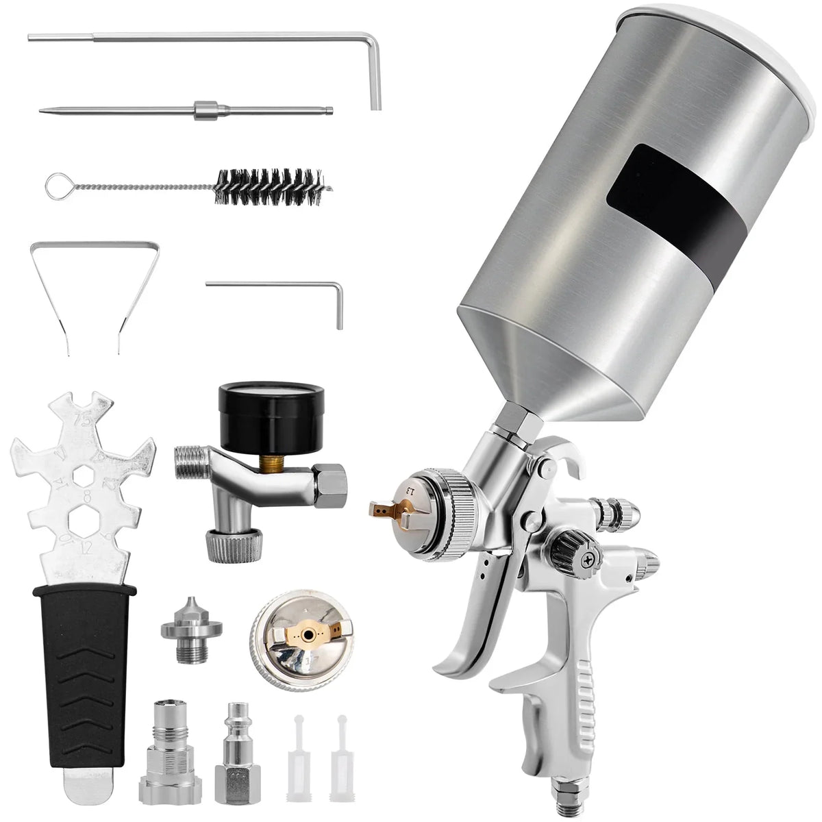 SKYSHALO HVLP Spray Gun, High Performance Automotive Gravity Feed Spray Gun with 1.3/1.7mm Stainless Fluid Tip Sets, 1000cc Aluminum Cup for Auto Paint, Primer, Clear/Top Coat & Touch-Up