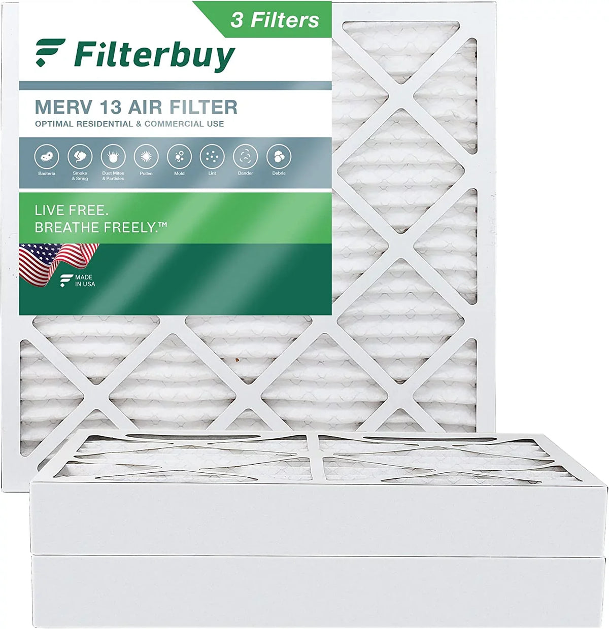 Filterbuy 12x12x4 MERV 13 Pleated HVAC AC Furnace Air Filters (3-Pack)