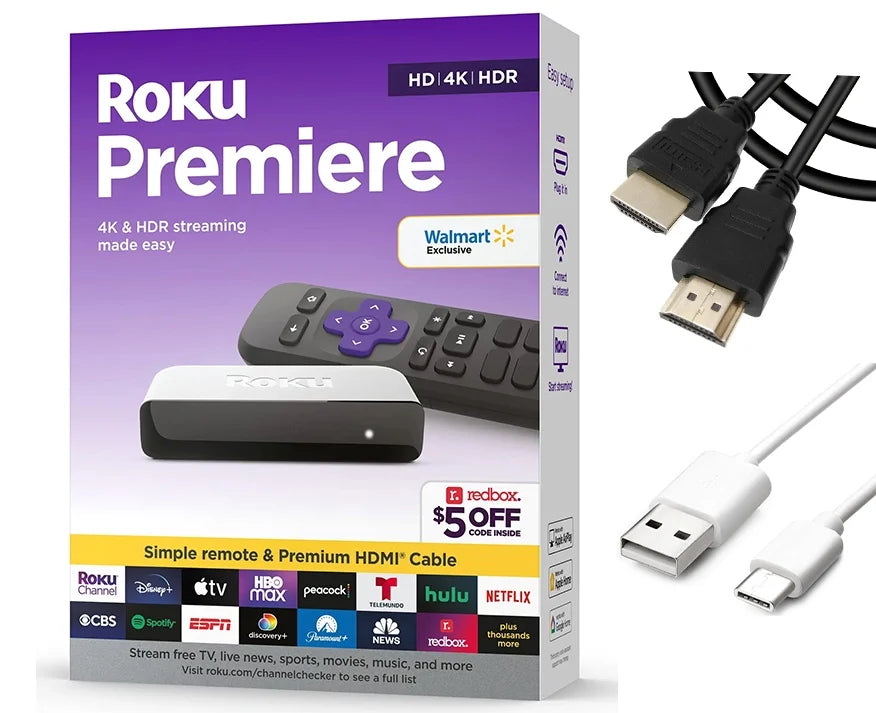 Roku Premiere | 4K/HDR Streaming Media Player Wi-Fi® Enabled with Premium High Speed HDMI® Cable and Simple Remote + Tigology Accessories