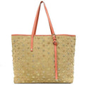 Pre-Owned Jimmy Choo Tote Bag Beige Pink Silver Sarah Studs Star Canvas Leather Women's (Good)