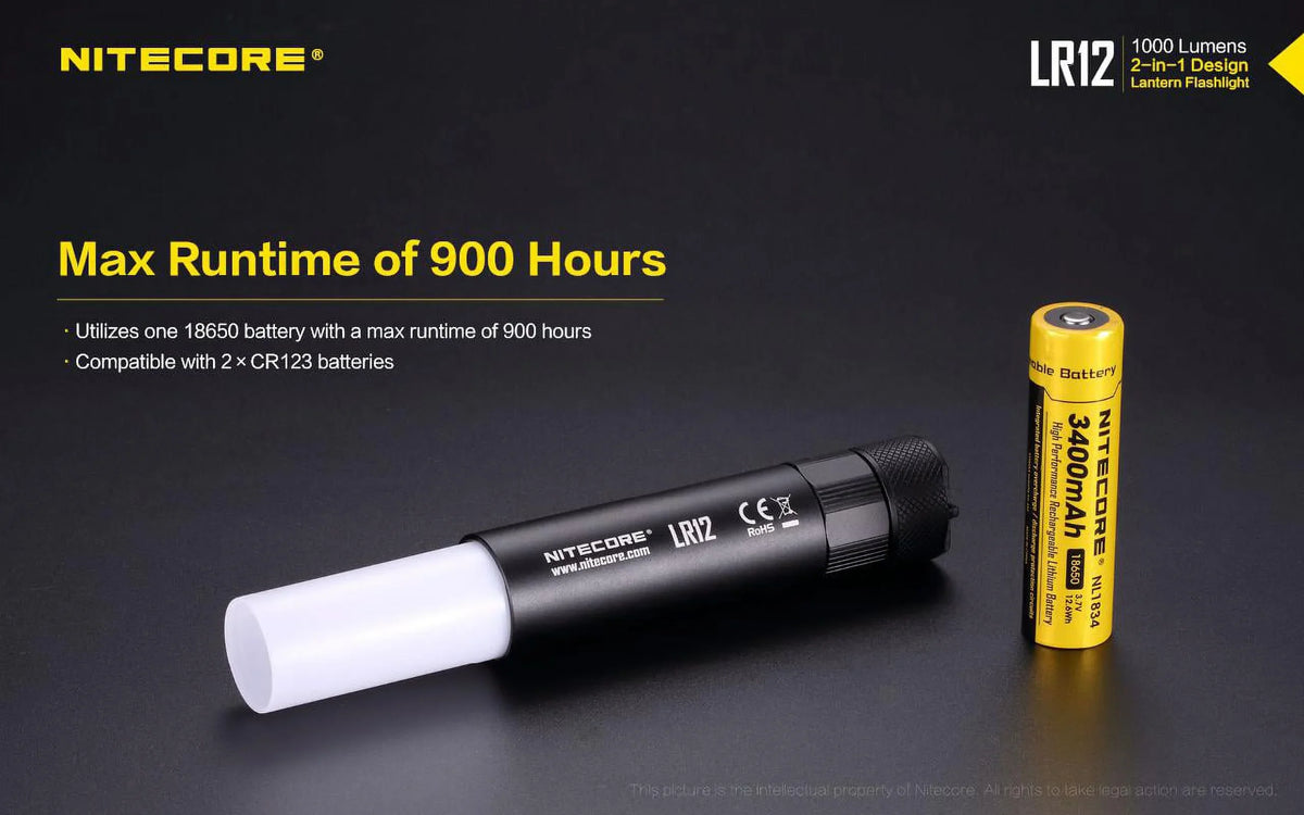 NITECORE LR12 MINI HANDHELD 2-IN-1 LANTERN  and  FLASHLIGHT - 1000 Lumen w/Free Eco-Sensa Battery Case