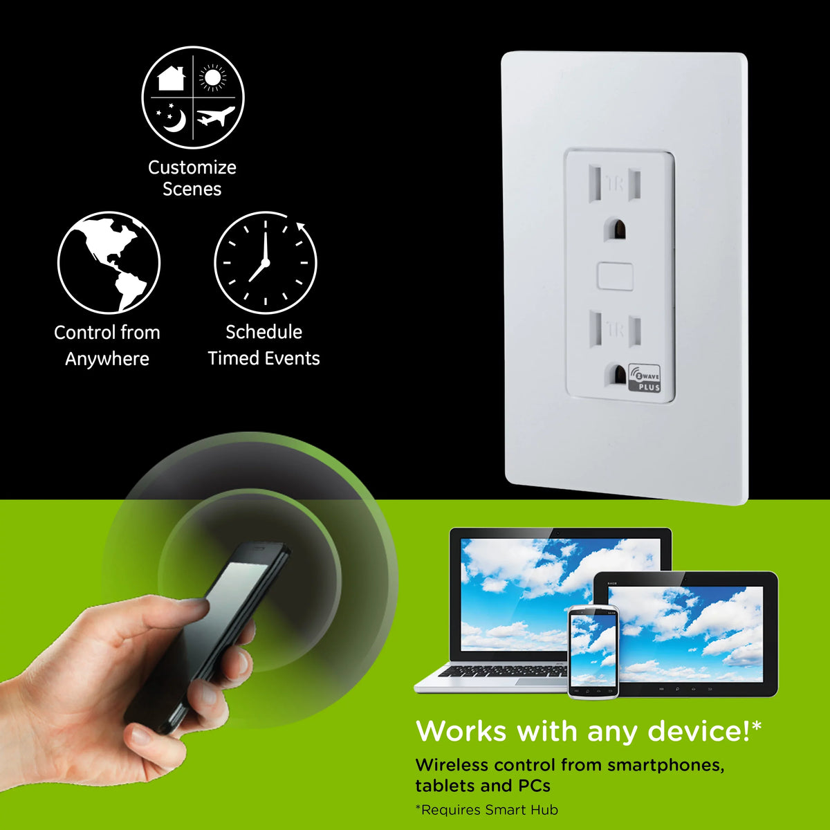 Enbrighten Z-Wave Smart Tamper-Resistant Outlet, Z-Wave Hub Required, 55256, White