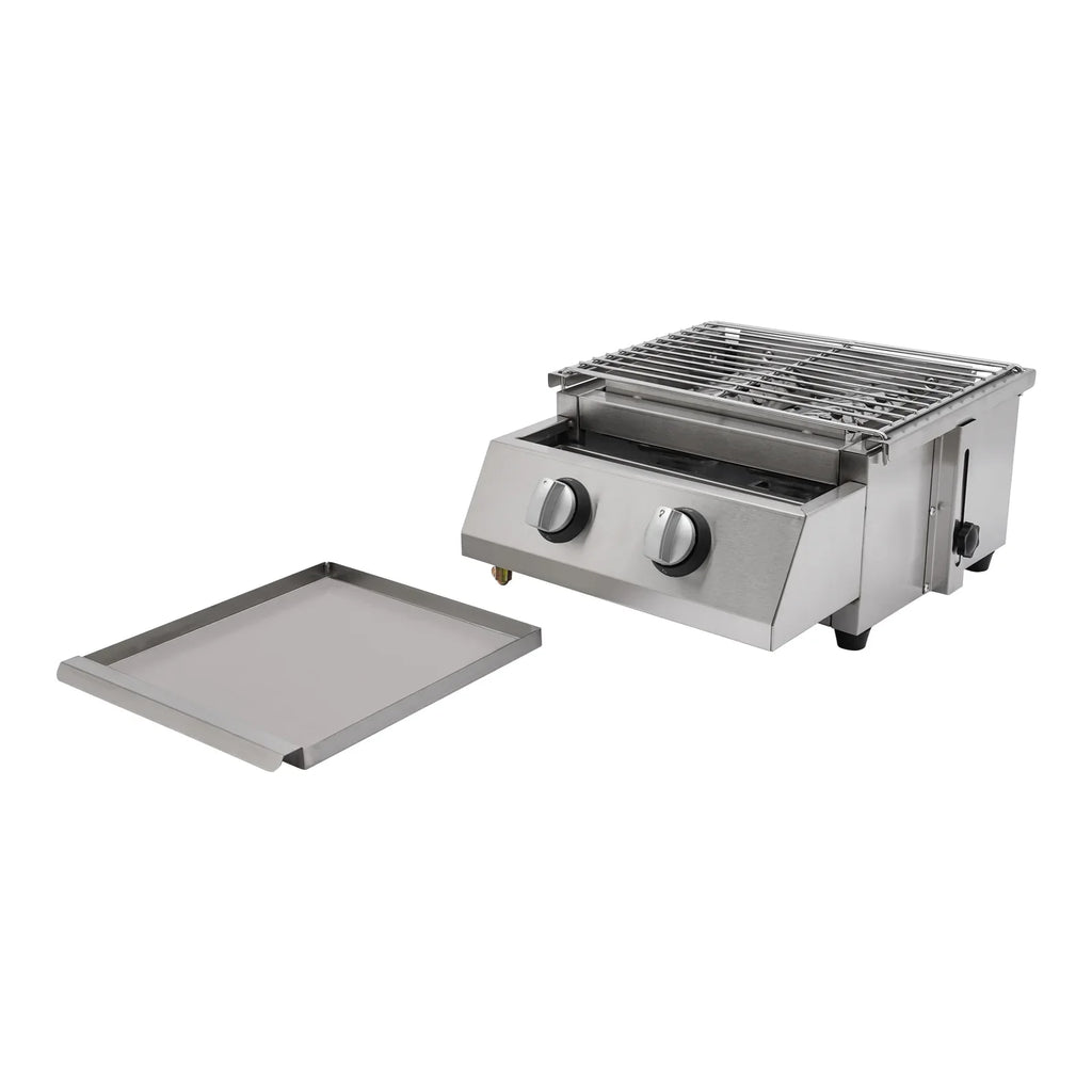 Countertop Barbeque Grill, LPG Gas 2-Burner Stainless Steel Grill for Outdoor Sliver