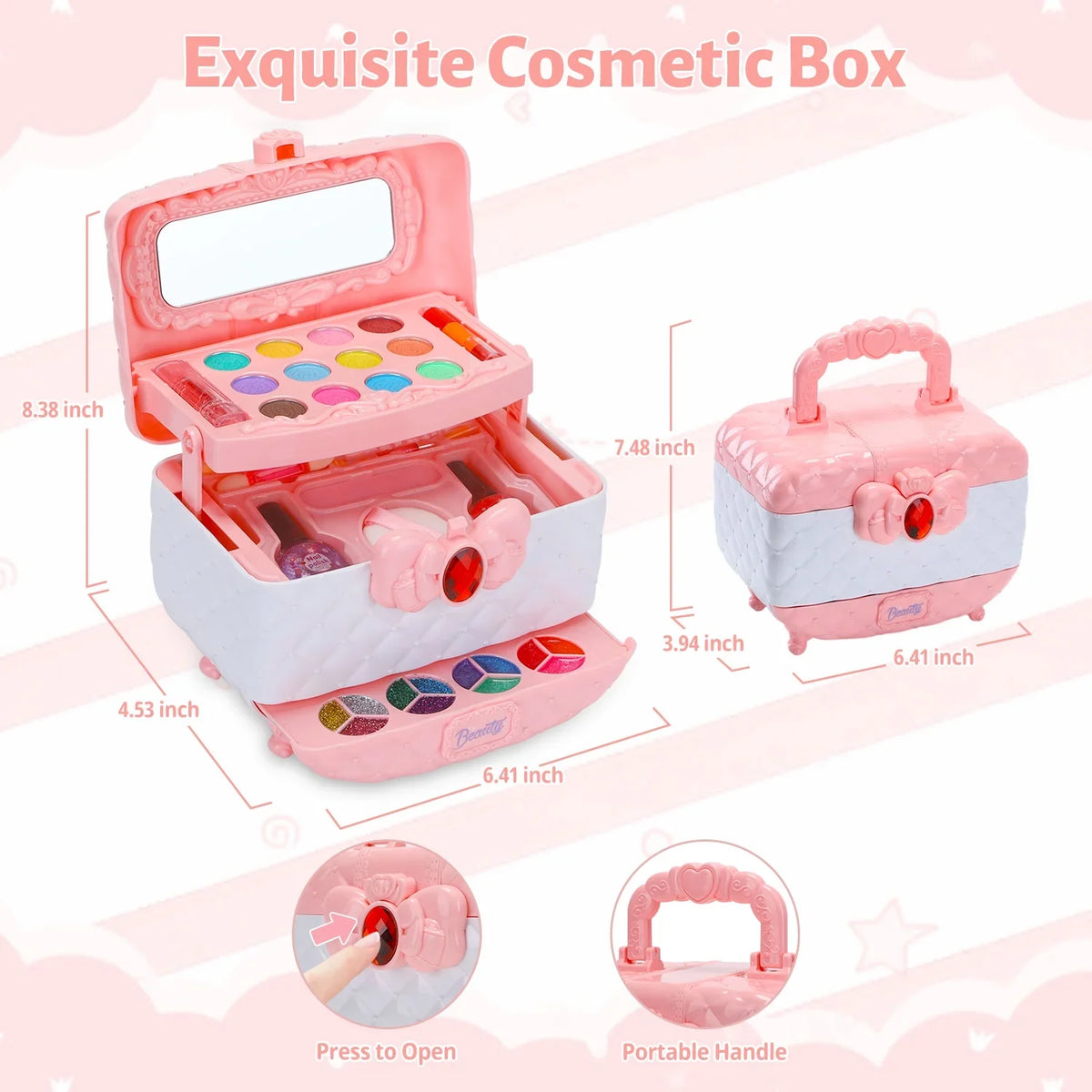 WATTNE Kids Makeup Kit for Girl 42 Pcs Washable Toddler Makeup Kit, Girl Toys Real Cosmetic Makeup Set, Safe & Non-Toxic Frozen Makeup Set for 3-12 Year Old Kids Christmas & Birthday Gift (Pink)