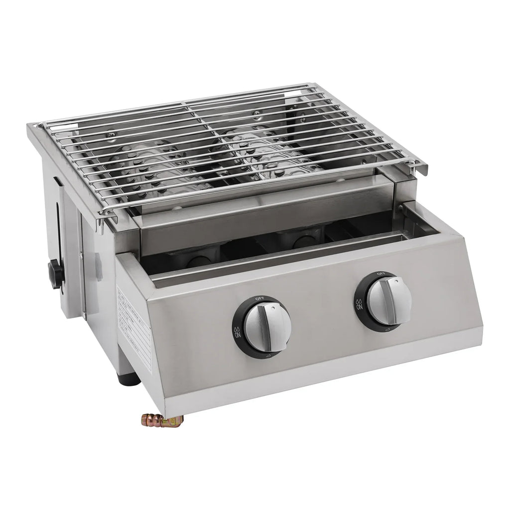 Countertop Barbeque Grill, LPG Gas 2-Burner Stainless Steel Grill for Outdoor Sliver