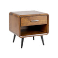 Mid-Century Modern Wooden Nightstand with Drawer and Open Shelf