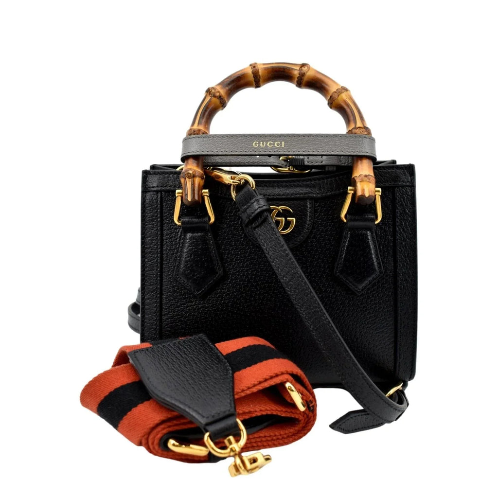 Pre-owned GUCCI Diana Bamboo Mini Leather Tote Bag Black 702732