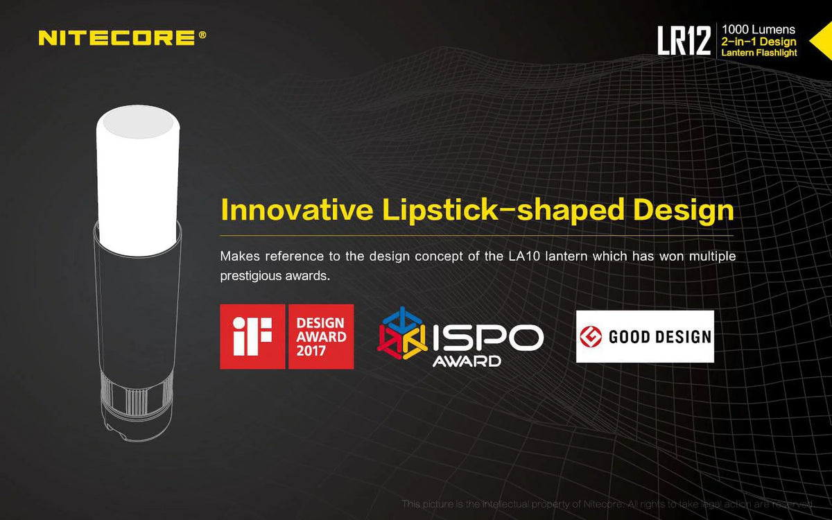NITECORE LR12 MINI HANDHELD 2-IN-1 LANTERN  and  FLASHLIGHT - 1000 Lumen w/Free Eco-Sensa Battery Case
