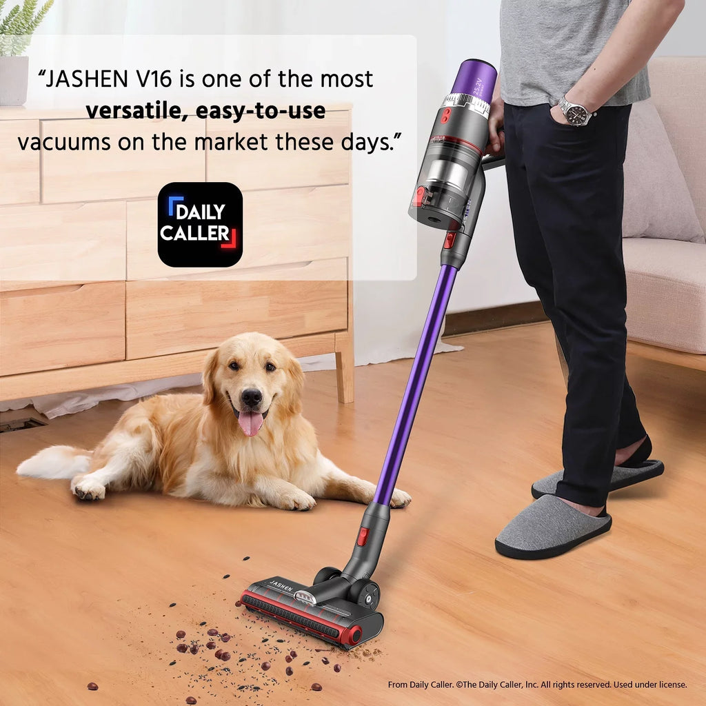 JASHEN V16 Cordless Stick Vacuum Cleaner 26kPa Suction 2500 mAh Battery 350W motor