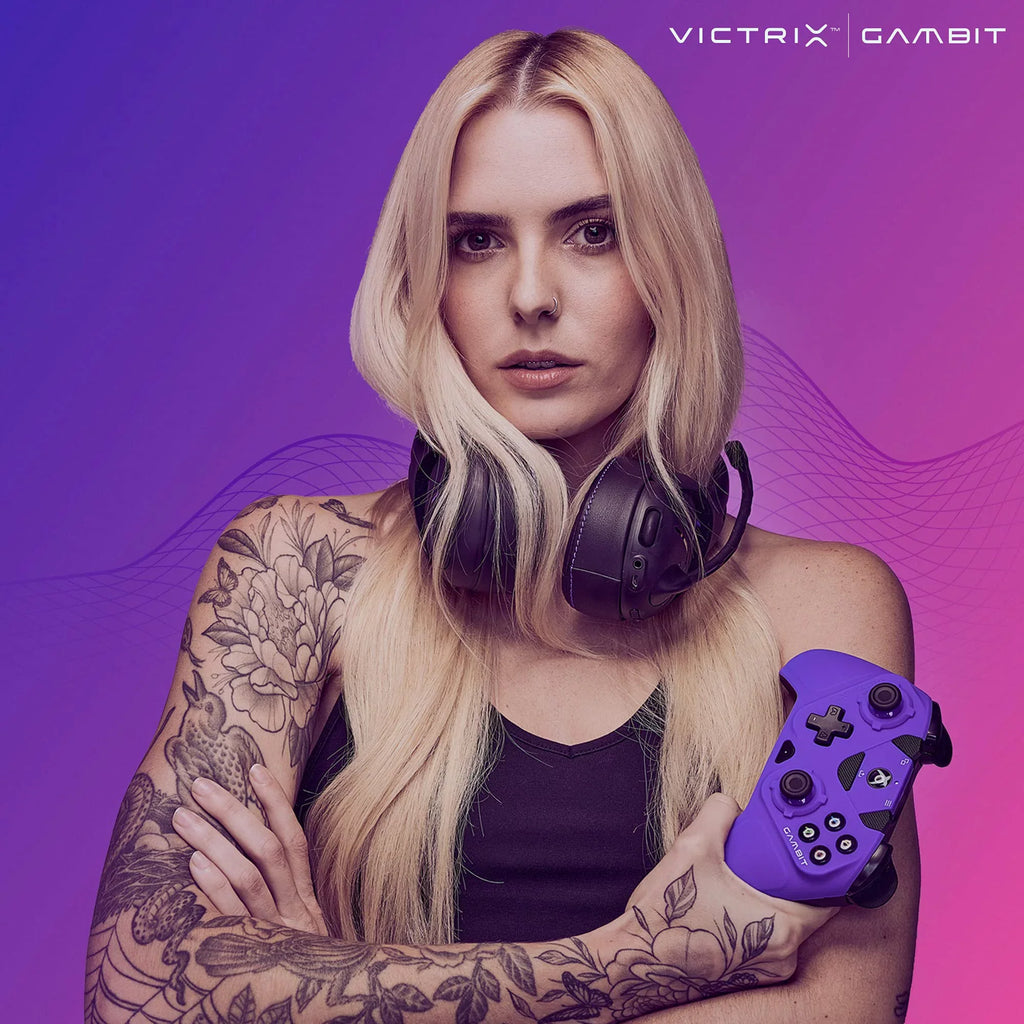 PDP Gaming Victrix Gambit World's Fastest Xbox Controller, Elite Esports Design with Swappable Pro Thumb Sticks, Custom Paddles, Swappable White/Purple FacepLatitudee for Xbox Series X