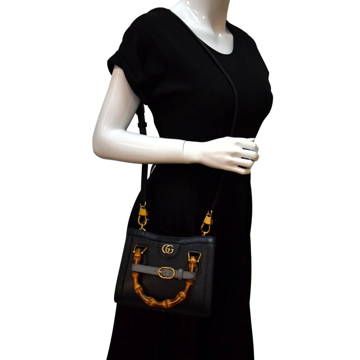 Pre-owned GUCCI Diana Bamboo Mini Leather Tote Bag Black 702732