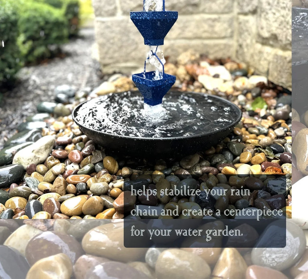 U-nitt Rain Chains 16" Anchoring Catch Basin/Receptacle/Bowl/Dish/Anchor, Black Powder Coated, Hammered, for Roof Gutter Rain Chain InstalLatitudeion, A Decorative Fountain, A Bird Bath/Birdbath, 976BLK