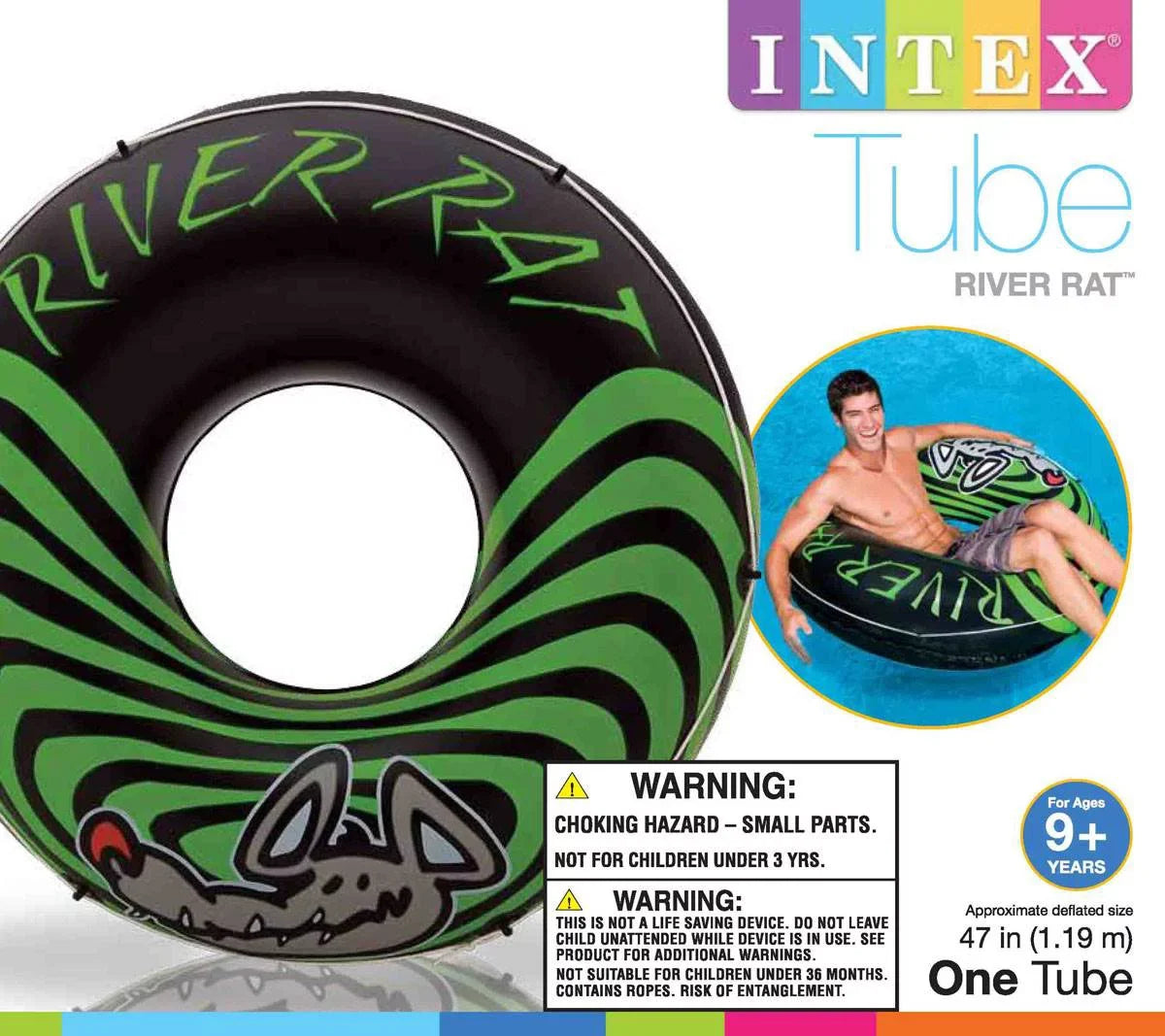 Intex River Rat 48 Inch InfLatitudeable Tube For Lake, Pool, or River (15 Pack)