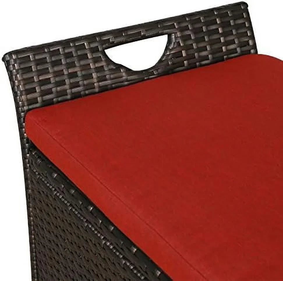 YPZBBOOM Outdoor Deck  Box  Patio Wicker  Bench  Rattan  Bins with Cushion (Red)