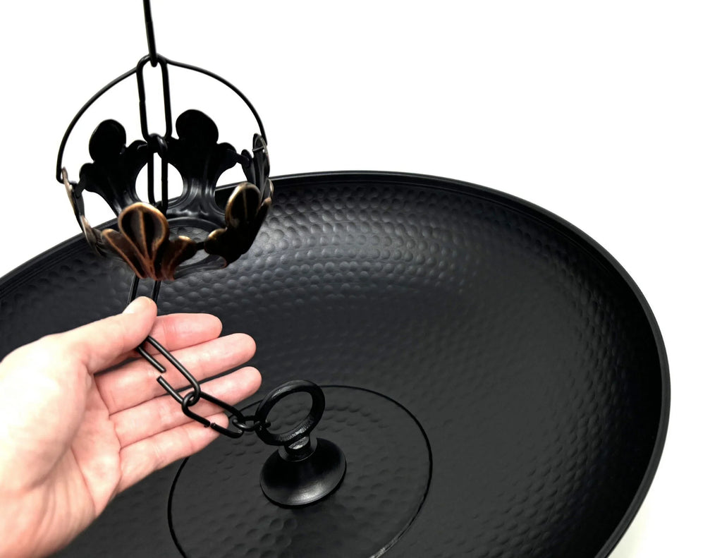 U-nitt Rain Chains 16" Anchoring Catch Basin/Receptacle/Bowl/Dish/Anchor, Black Powder Coated, Hammered, for Roof Gutter Rain Chain InstalLatitudeion, A Decorative Fountain, A Bird Bath/Birdbath, 976BLK