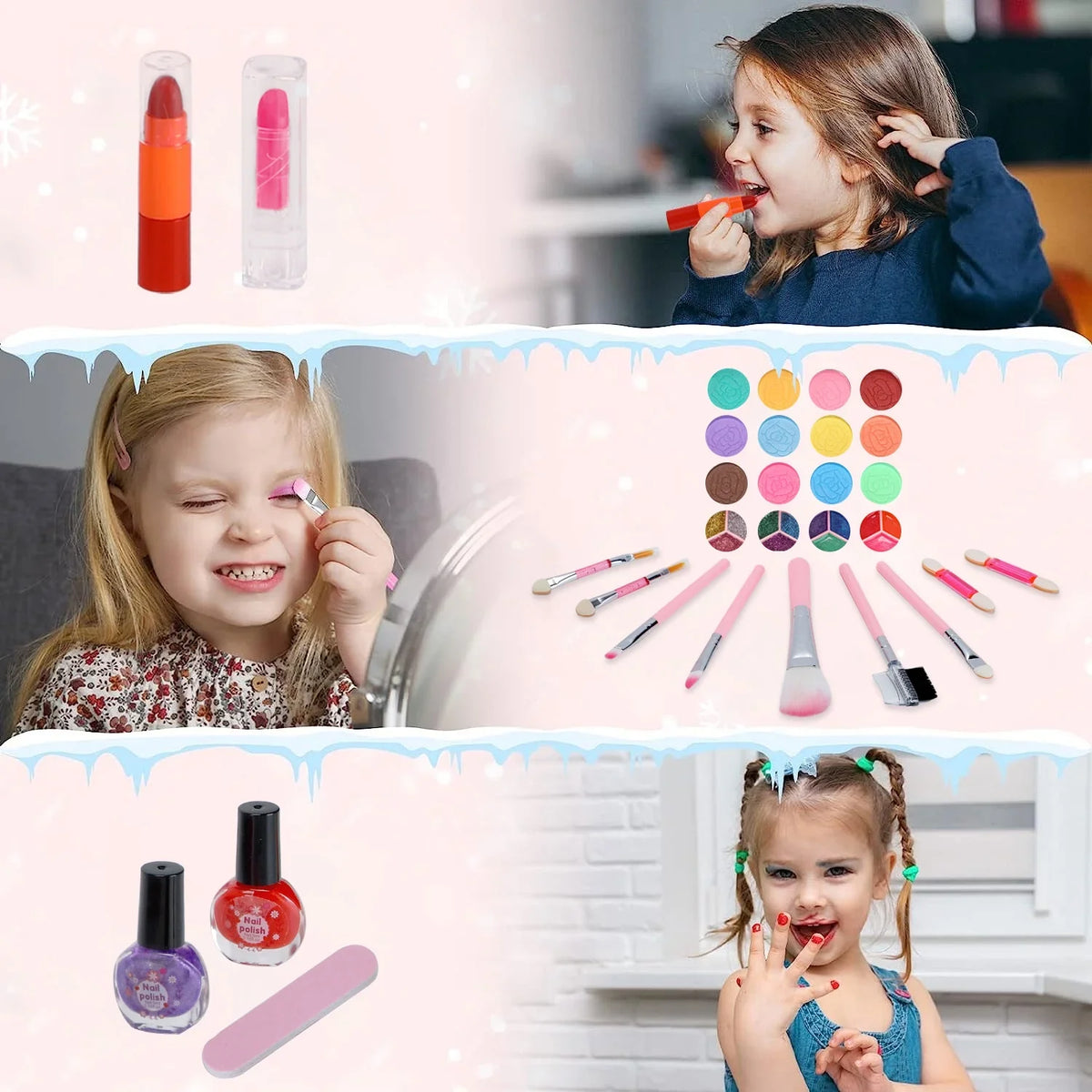 WATTNE Kids Makeup Kit for Girl 42 Pcs Washable Toddler Makeup Kit, Girl Toys Real Cosmetic Makeup Set, Safe & Non-Toxic Frozen Makeup Set for 3-12 Year Old Kids Christmas & Birthday Gift (Pink)