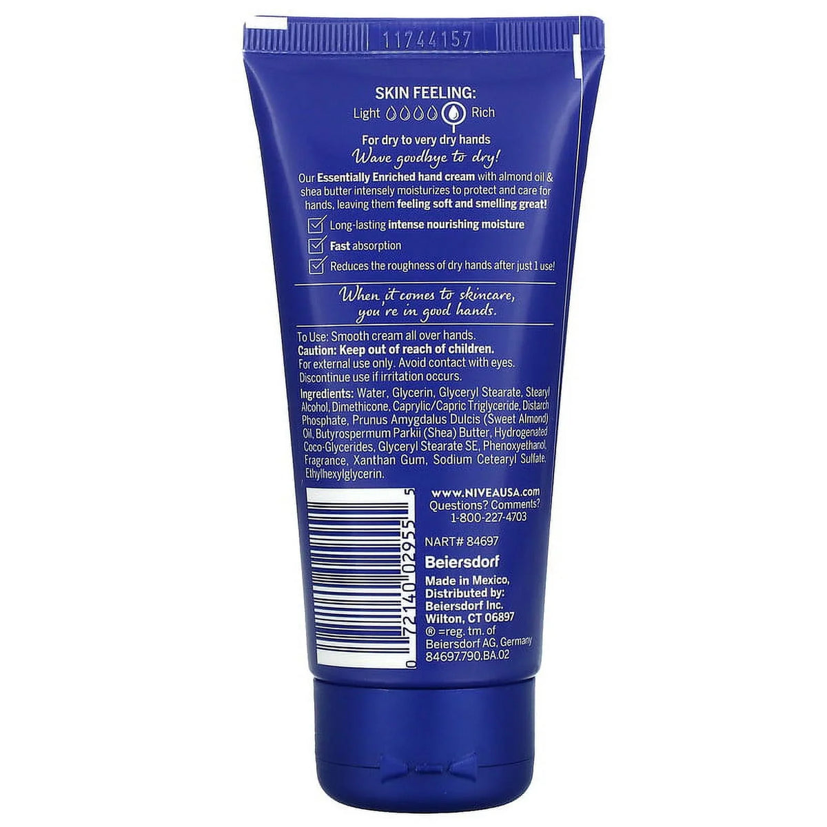 Nivea, Essentially Enriched Hand Cream, Almond Oil & Shea Butter, 2.6 oz (74 g) Pack of 3