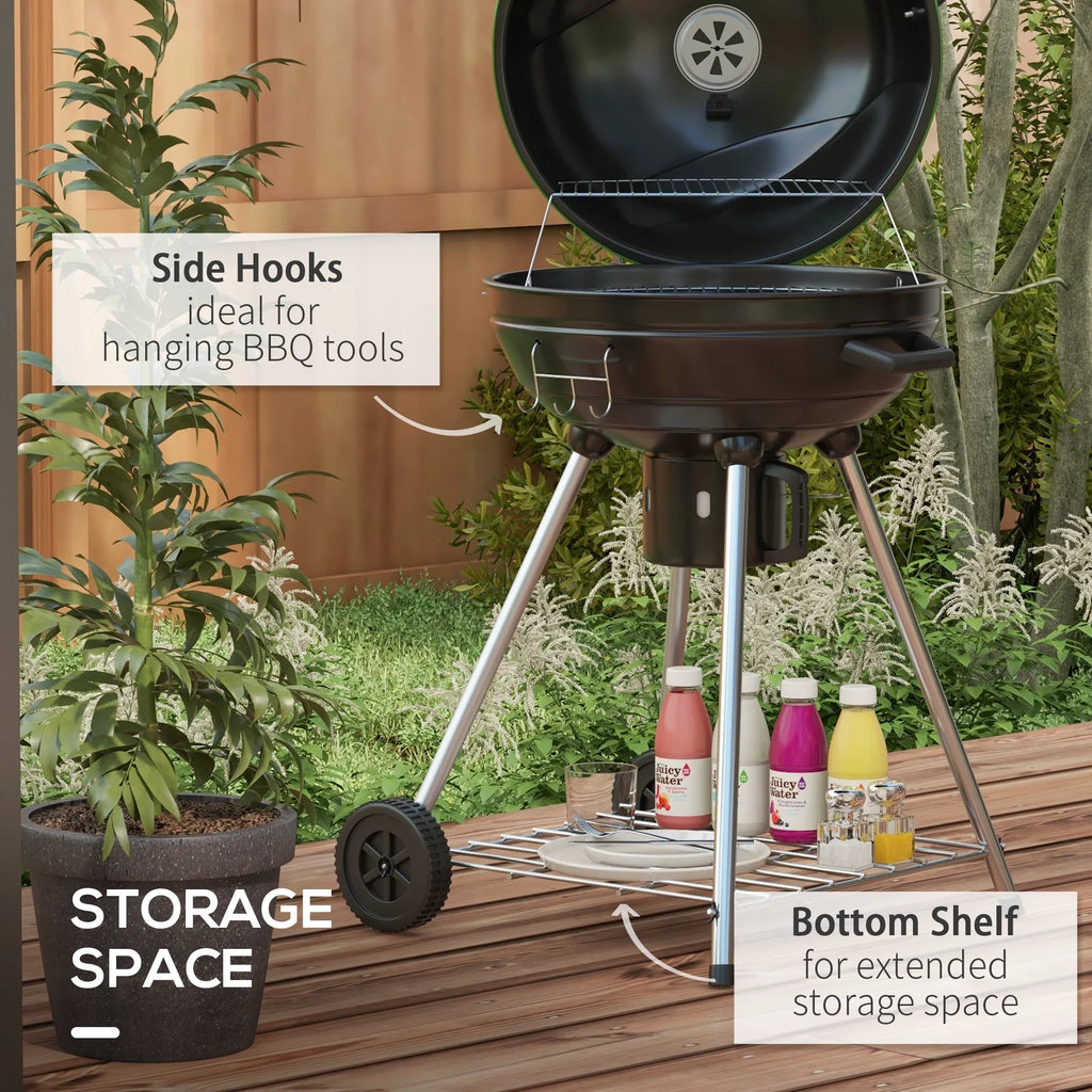 CoSoTower 21" Kettle Charcoal BBQ Grill Trolley with 360 Sq.In. Cooking Area, Outdoor Barbecue with Shelf, Wheels, Ash Catcher and Built-In Thermometer for Patio, Backyard Party, Green
