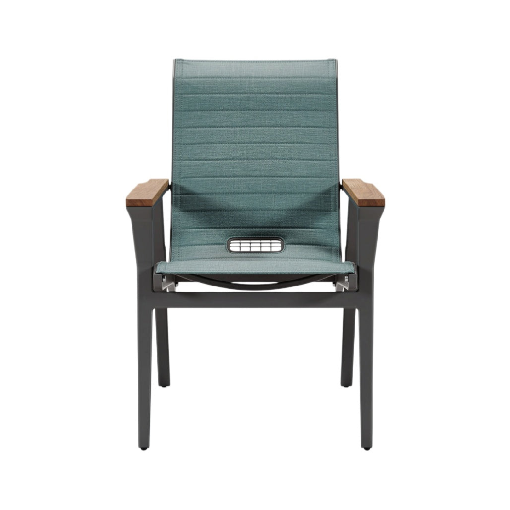 Modern Adjustable Outdoor Chair with Teak Armrests and Breathable Fabric