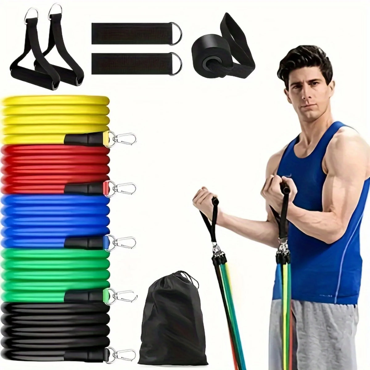 PGAST 11pc Ultimate Resistance Band Set - Medium Tension, Stackable for Full-Body Workout, Includes Accessories & Storage Bag