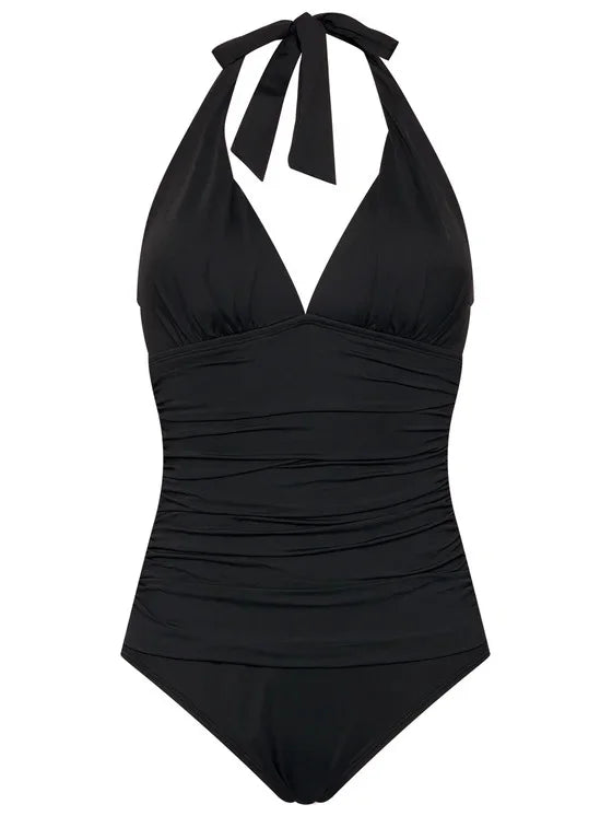 Ralph Lauren BLACK Beach Club Solid Halter One-Piece Swimsuit, US 4