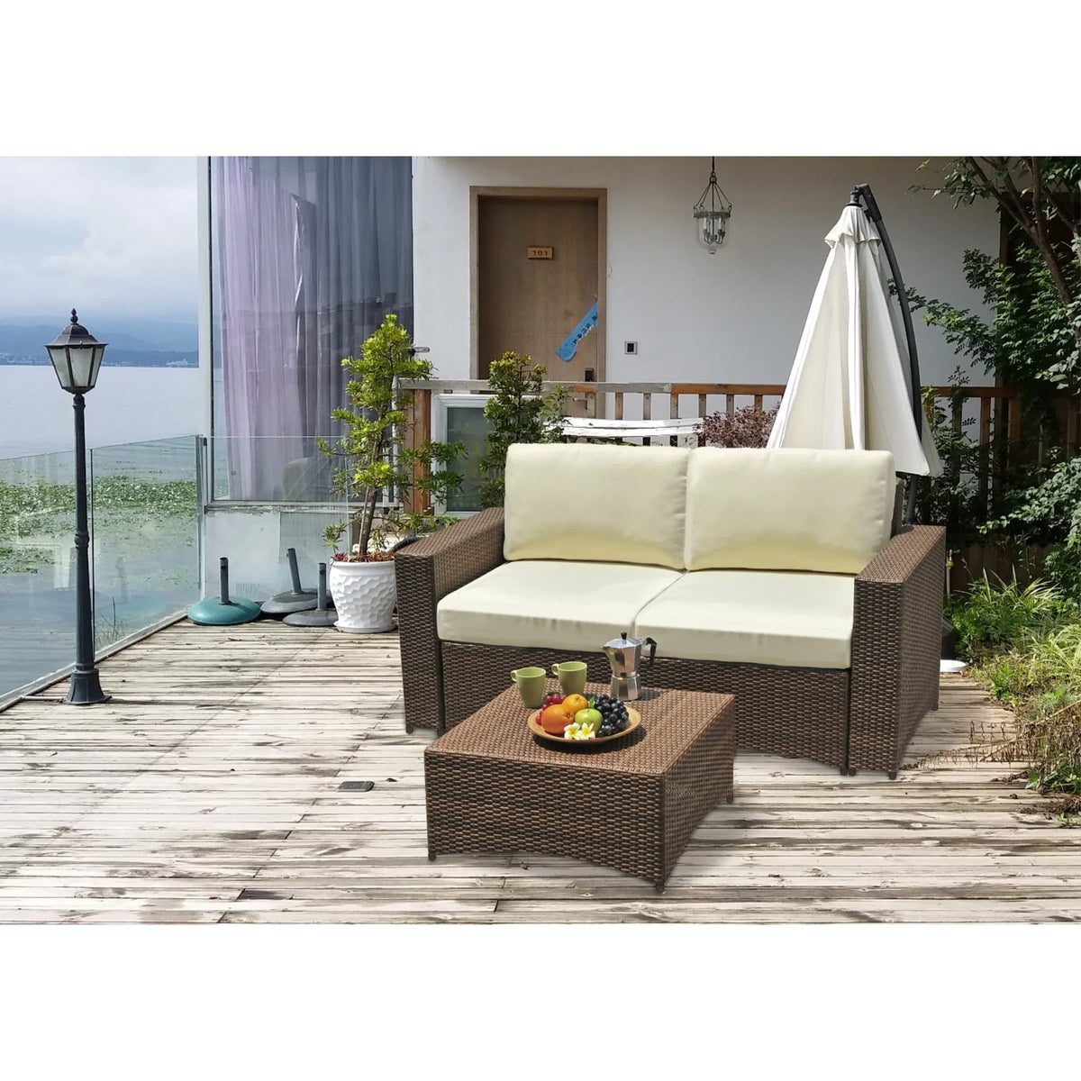 W Unlimited Studio Shine 3 Piece Modular Patio Loveseat Set in Dark Brown