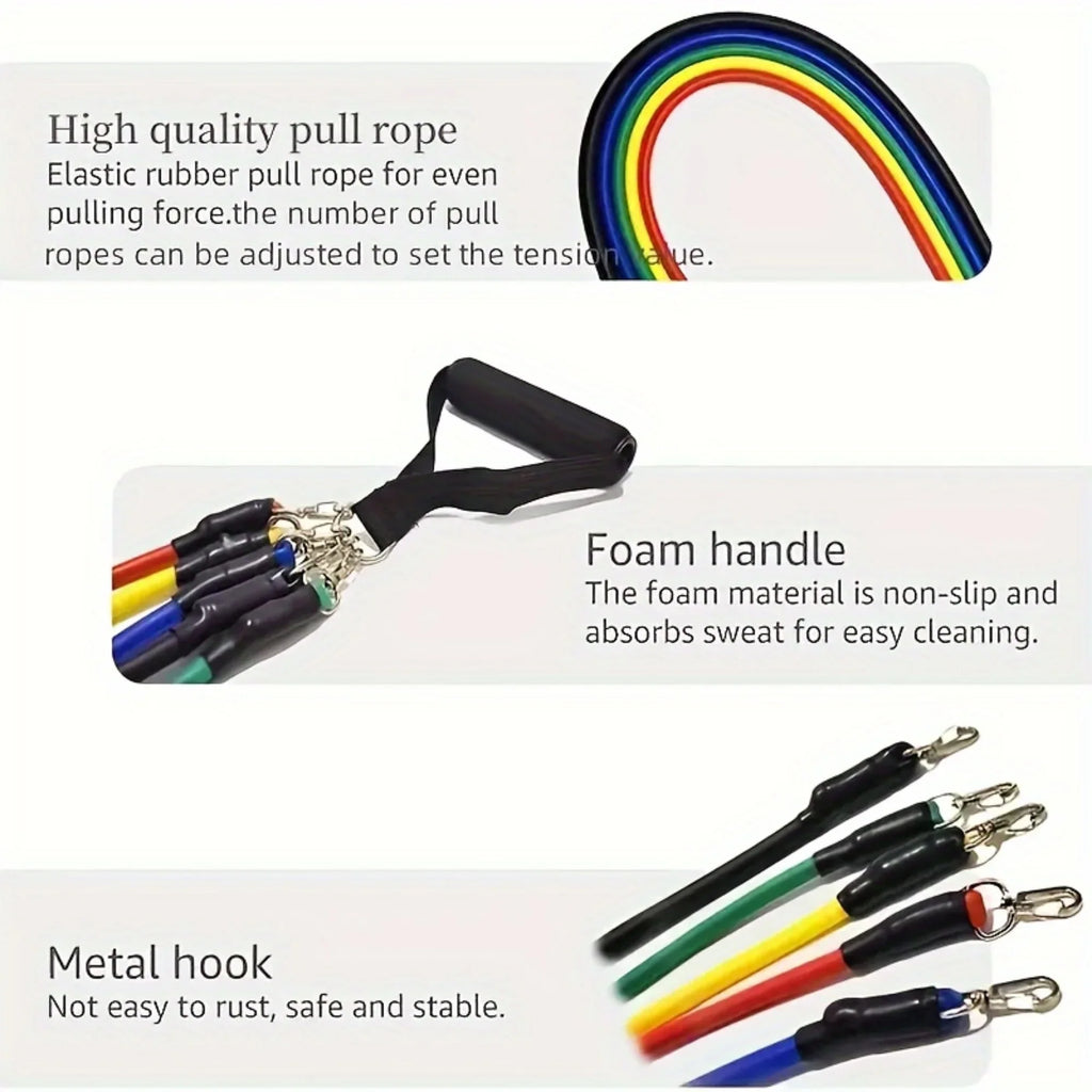 PGAST 11pc Ultimate Resistance Band Set - Medium Tension, Stackable for Full-Body Workout, Includes Accessories & Storage Bag