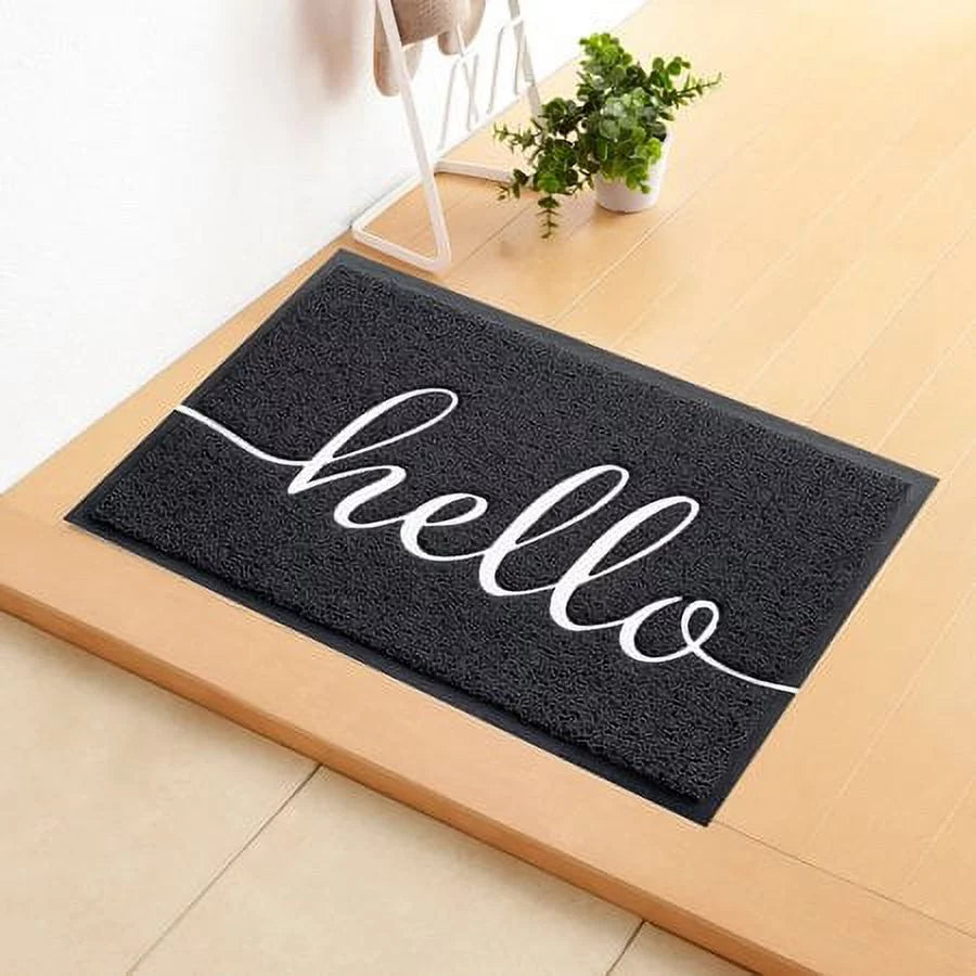 JATOK 2-Pack Hello Design Non-Slip Floor Mat for Front Door, Indoor-Outdoor, Bathroom, Kitchen and Patio, Black, 30" (L) x 17.5" (W)