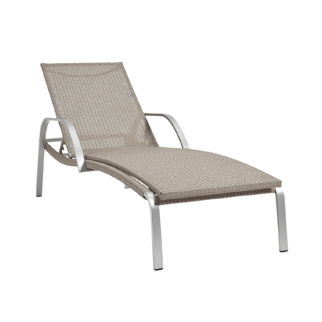 Modern Outdoor Chaise Lounge with Woven Rattan Design and Aluminum Frame