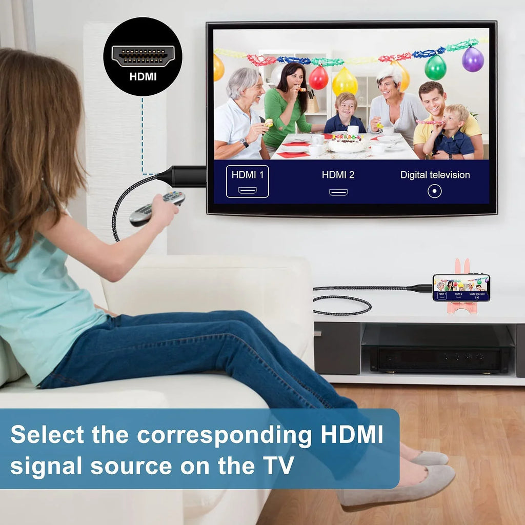 HDMI Cable for iPhone 2m Upgraded 1080P HDTV HDMI Cable Adapter Connector Digital AV Video Sync Screen Compatible