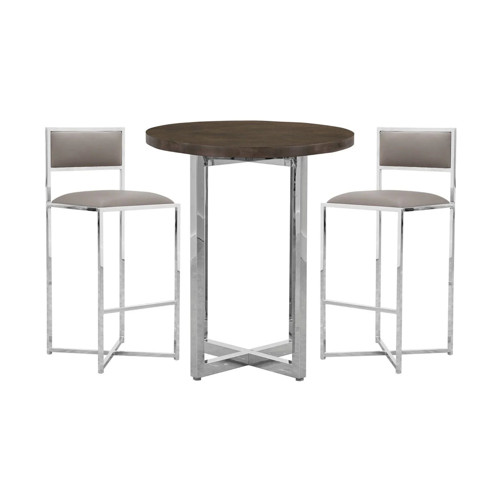 Modus Amalfi 32" Round Bar Table w Wood Top in Taupe