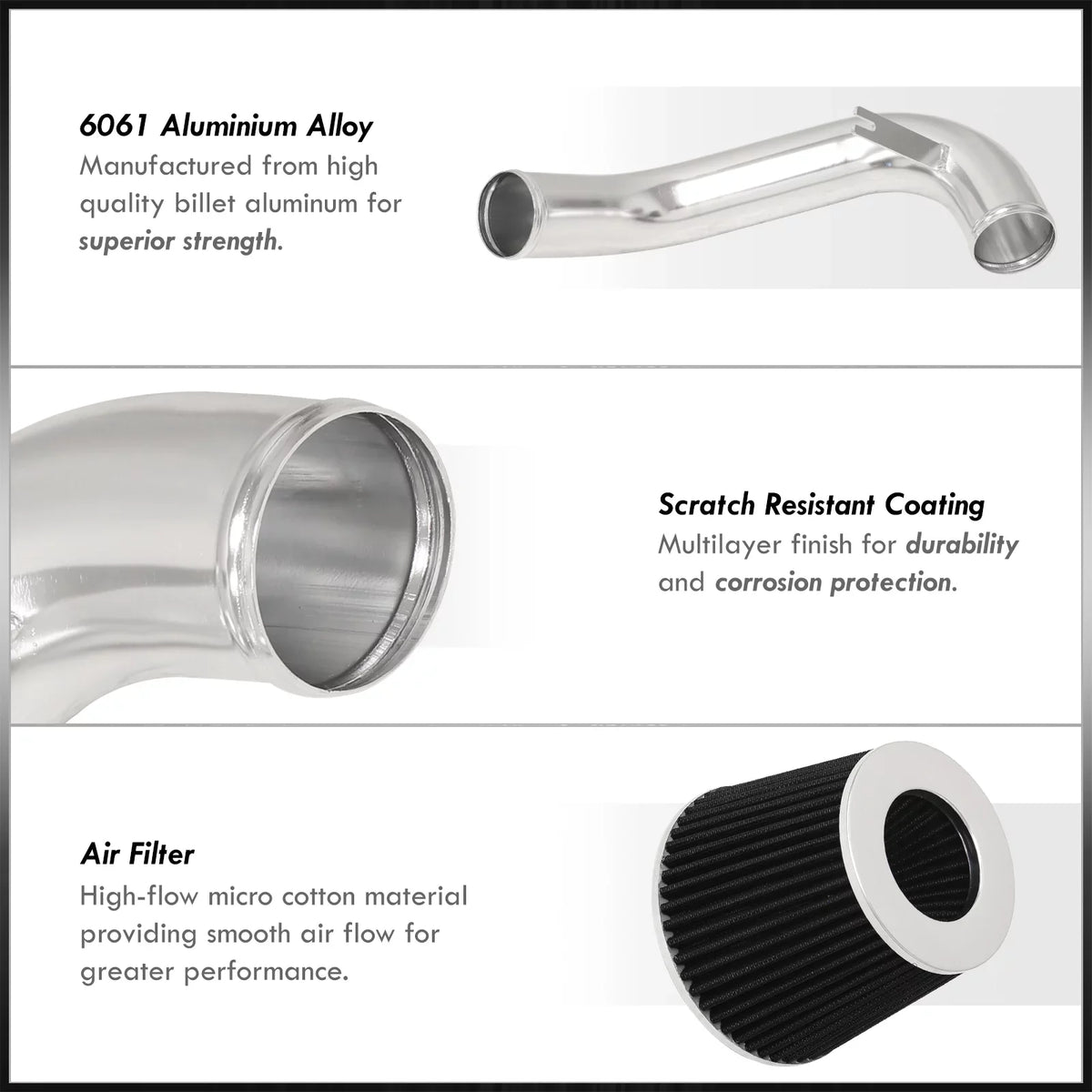 AJP Distributors JDM Cold Air Intake CAI Induction System Polished Aluminum Piping Pipe + Filter Compatible/Replacement For Honda Civic DX LX EX 1.8L L4 2006 2007 2008 2009 2010 2011 06 07 08 09 10 11