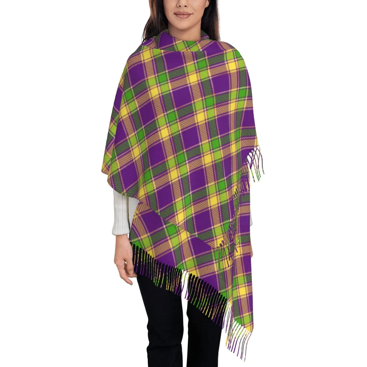 Bingfone Soft Cashmere Feel Scarf For Women Elegant Art Print Winter Warm Scarves Large Shawl Wrap Gifts- Mardi Gras Plaid