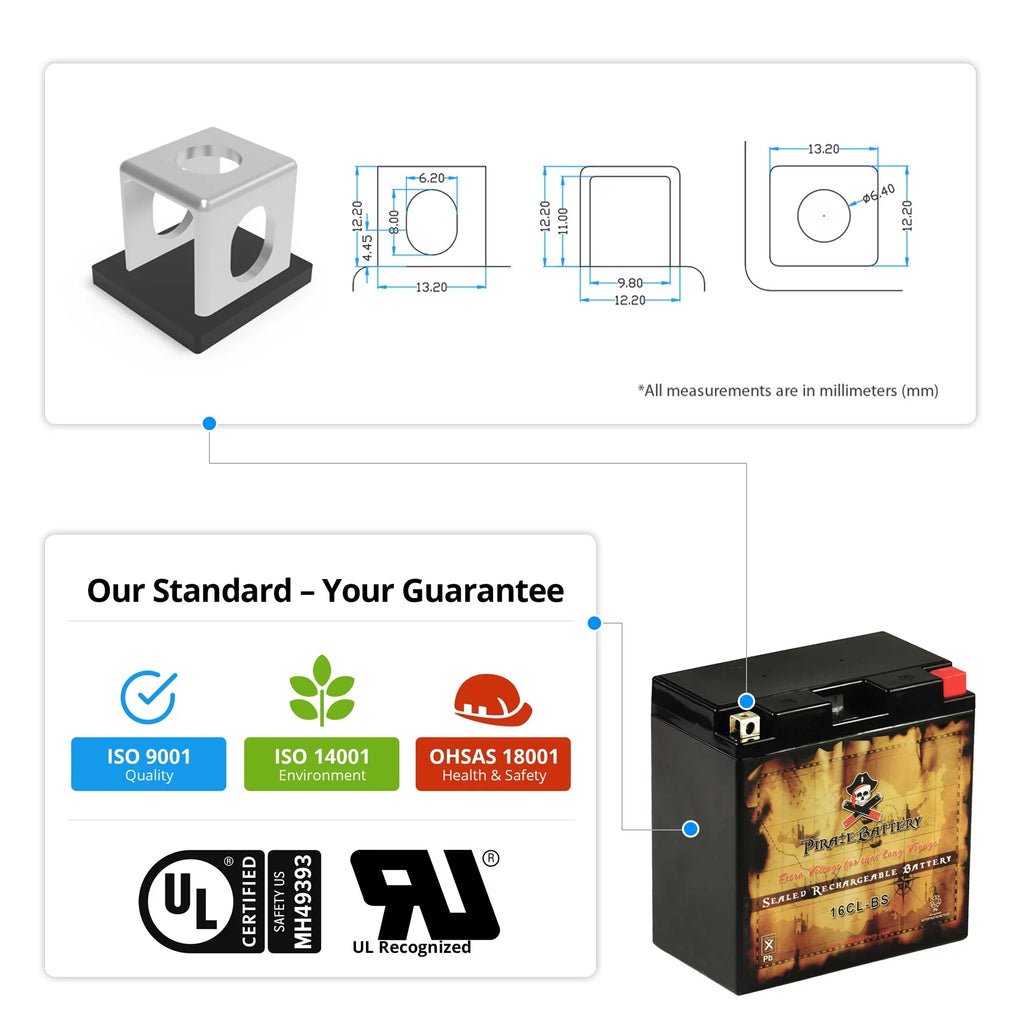 Pirate Battery Yb16cl-bs Pwc Battery for Kawasaki (jet Ski) Jh750 B1-b3 Year (93-95)