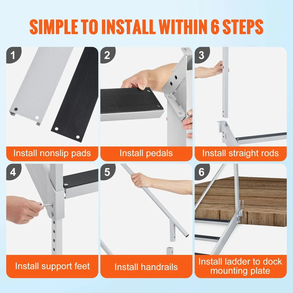 Vevor  Dock Stairs 30-38 in. Adjustable Height, 500 lbs Load Capacity Dock Ladder 4 Step