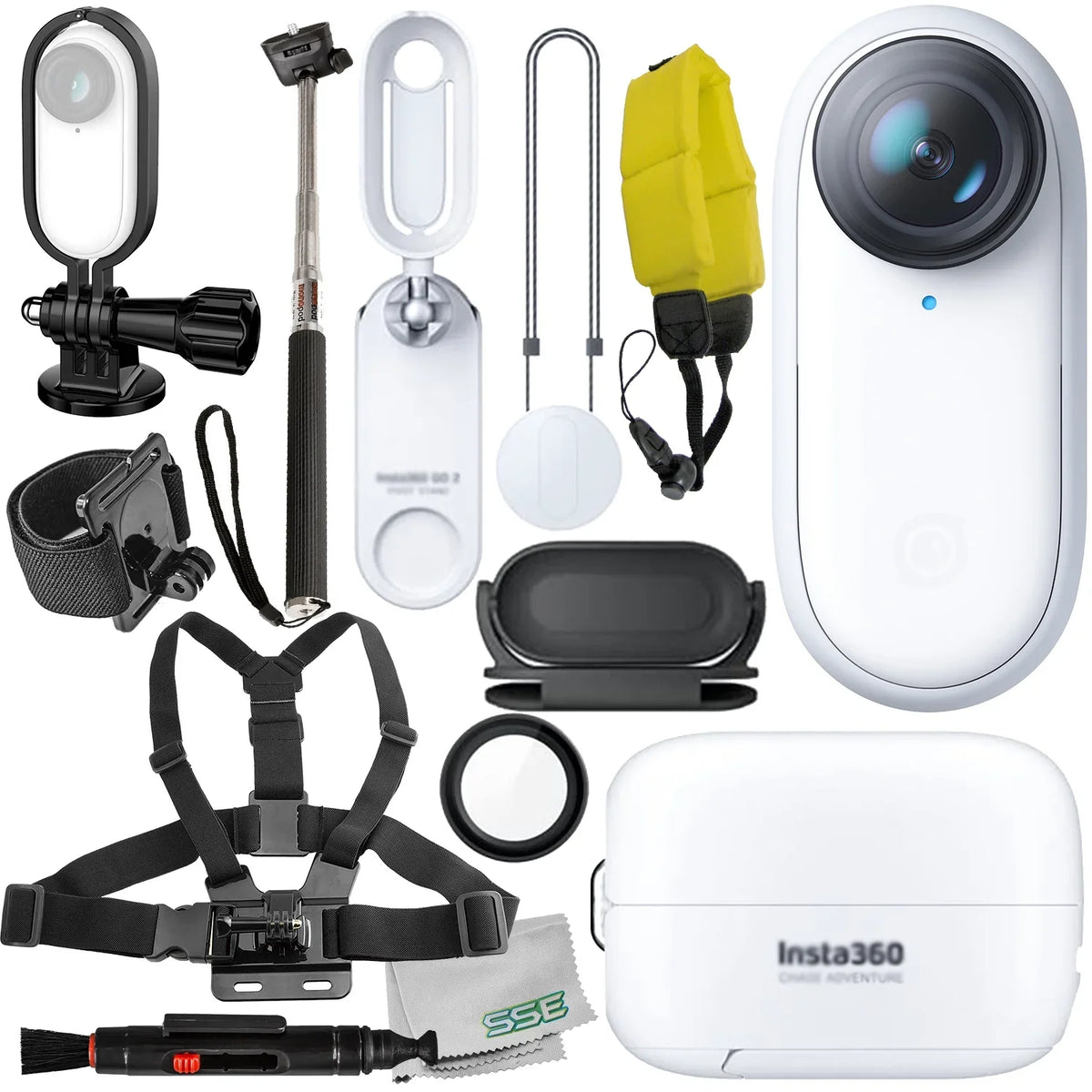 Ultimaxx Starter Insta360 GO 2 Action Camera Bundle - Includes: Action Camera Frame Adapter, Selfie-Stick, Floating Wrist Strap & Much More