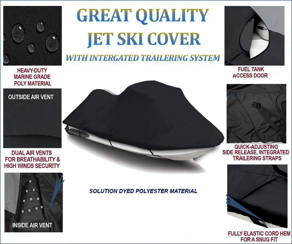 BLACK 600 DENIER JetSki Cover Compatible for Kawasaki ULTRA 150 130 DI 1998 1999 2000 2001 2002 2003 2004 2005 Jet Ski Watercraft Cover 2 Seater