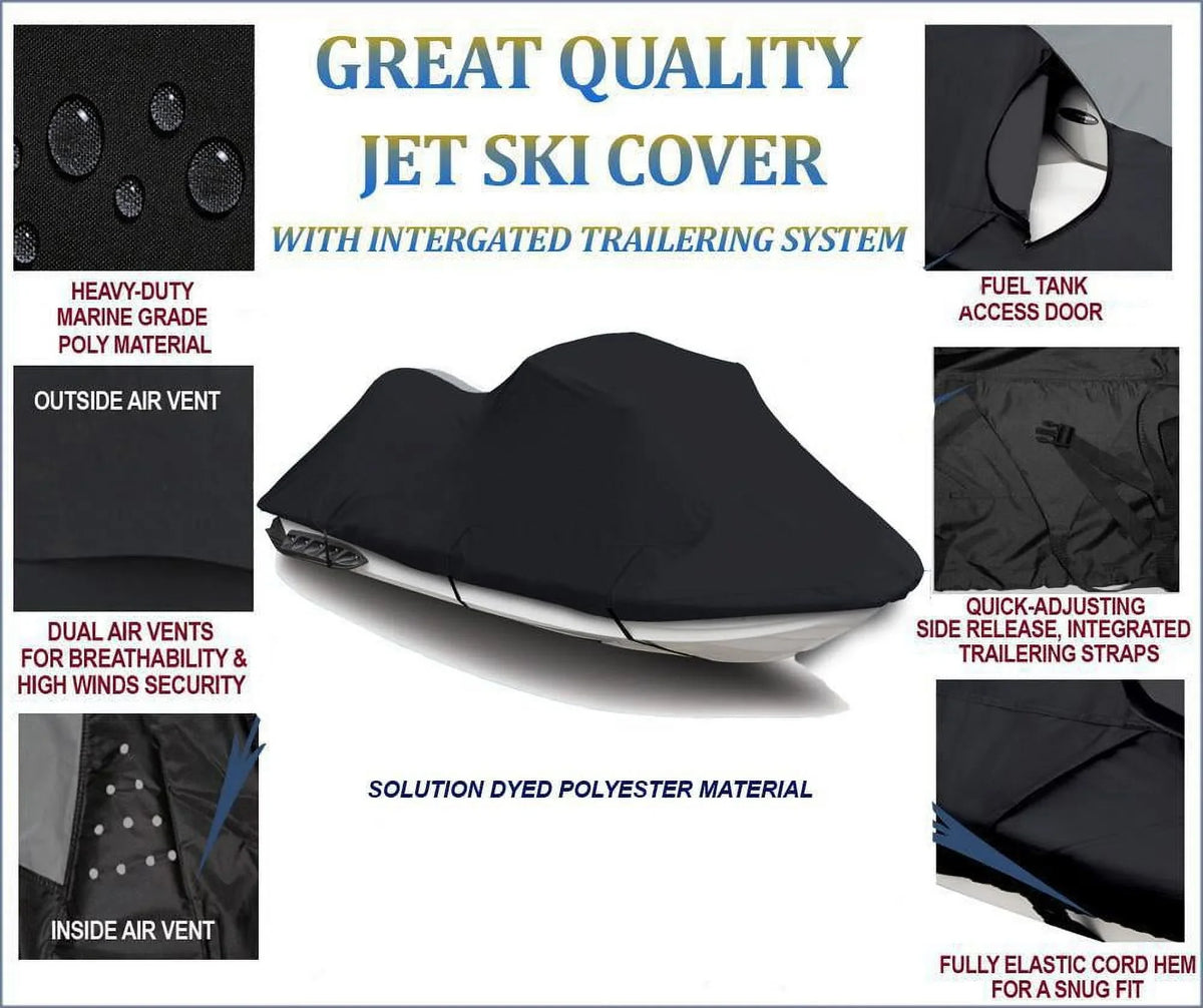 BLACK 600 DENIER JetSki Cover Compatible for Yamaha Wave Runner XLT800 2002 2003 2004 Jet Ski PWC Cover