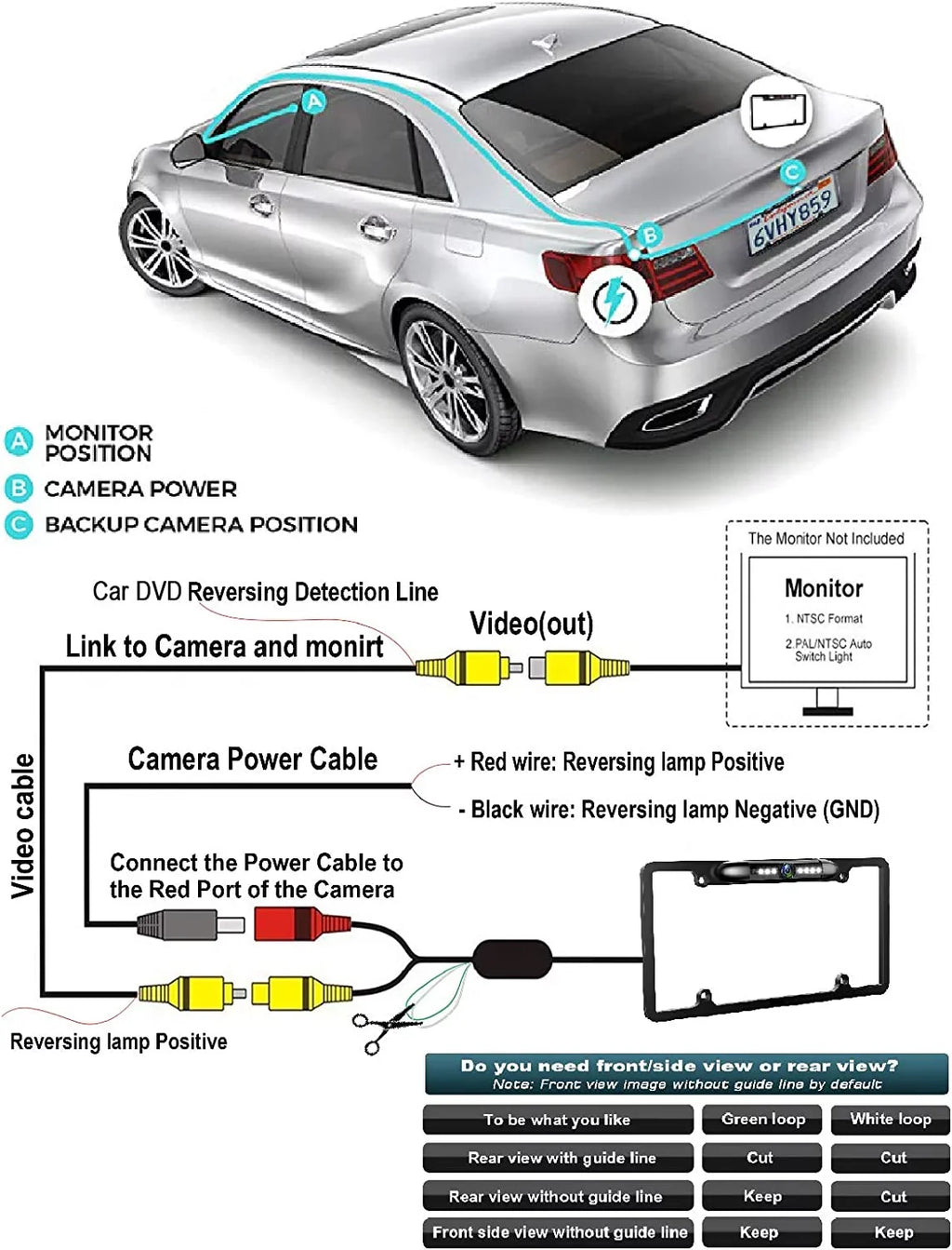 Backup Camera Rearview License PLatitudee Frame for ALPINE INE-W970HD INEW970HD Black