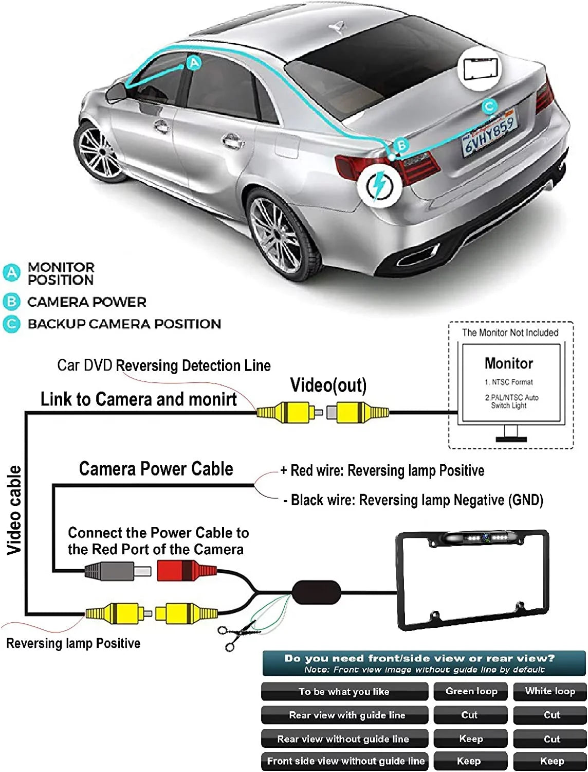 Backup Camera Rearview License PLatitudee Frame for ALPINE INE-W970HD INEW970HD Black
