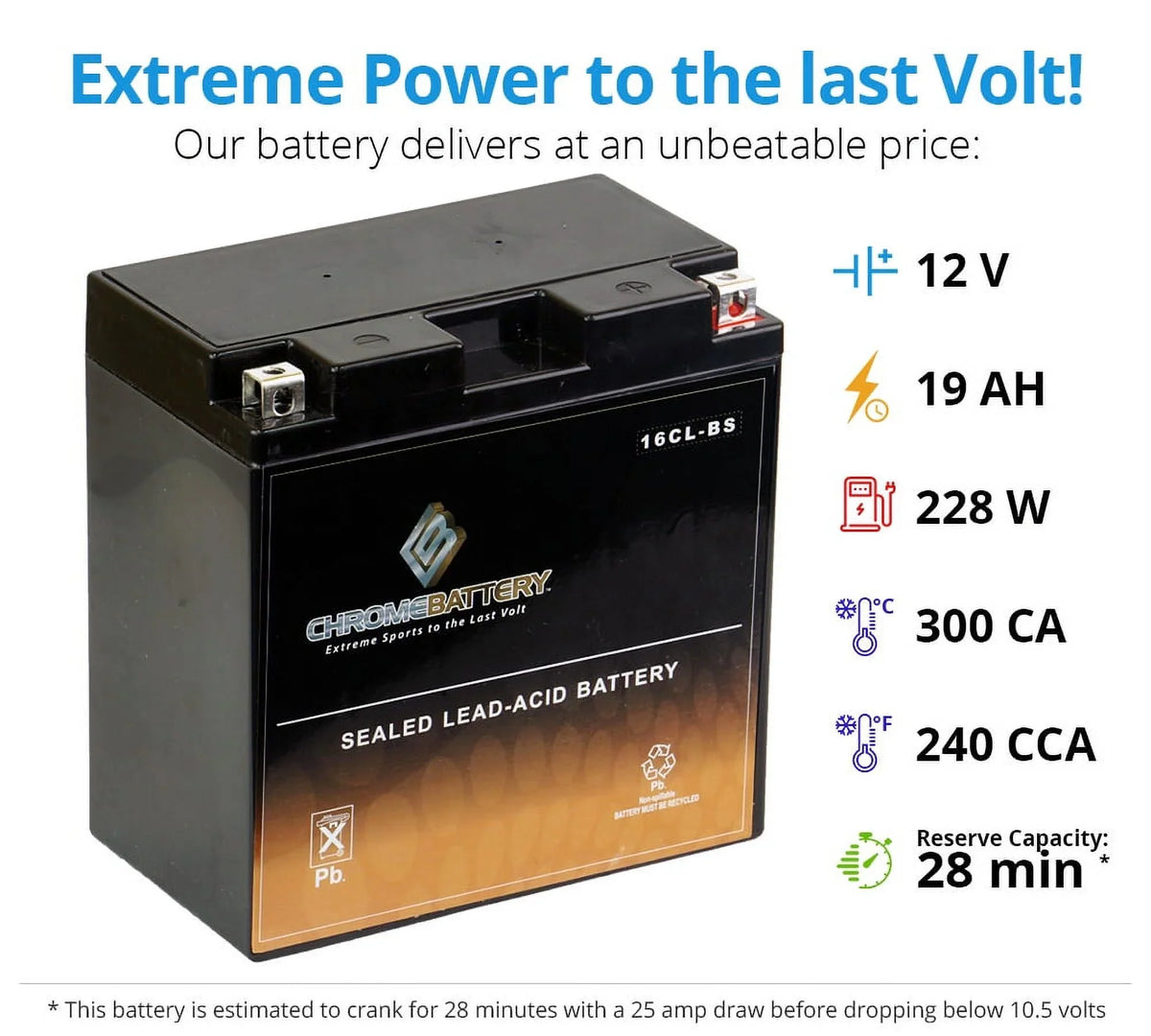 Chrome Battery Yb16cl-bs Jet Ski Battery for Kawasaki Jt750 Xir, St, Sts Cc 94-'95
