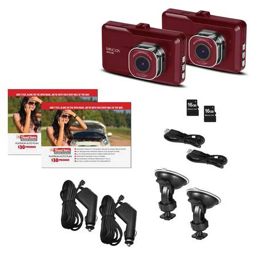 MNCD37 Full HD 3" LCD Screen Dash Cam, Red, 2-Pack