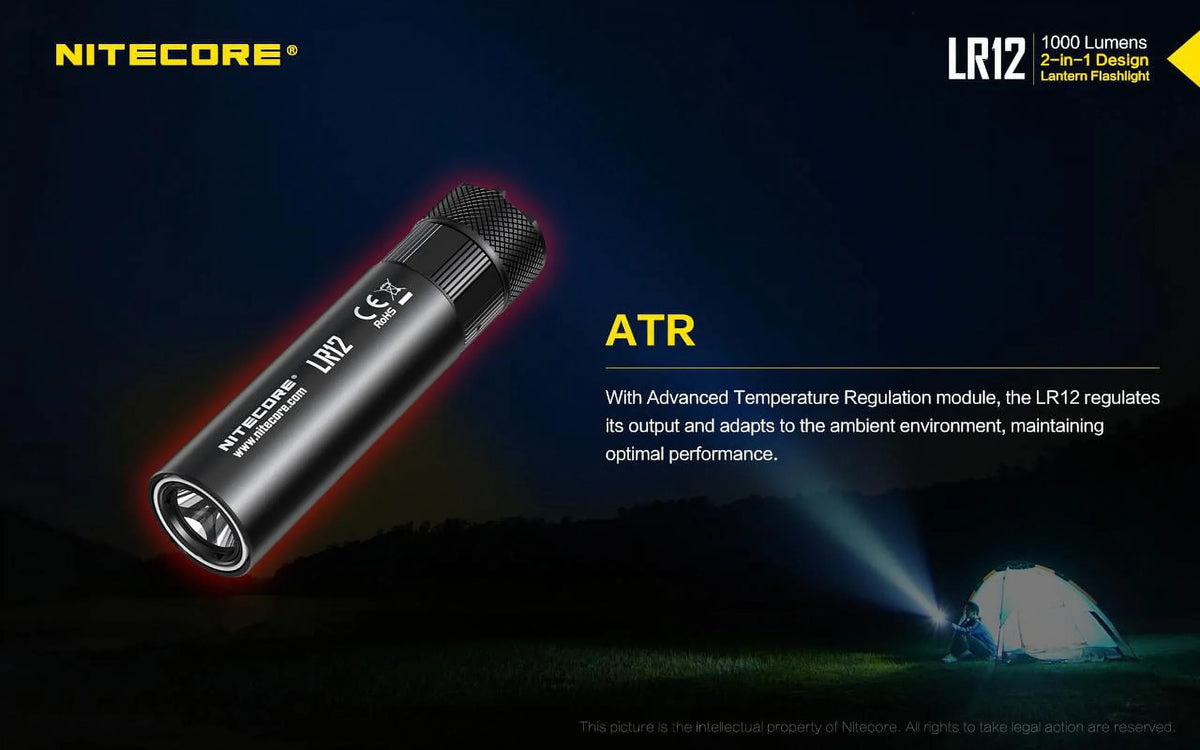 NITECORE LR12 MINI HANDHELD 2-IN-1 LANTERN  and  FLASHLIGHT - 1000 Lumen w/Free Eco-Sensa Battery Case
