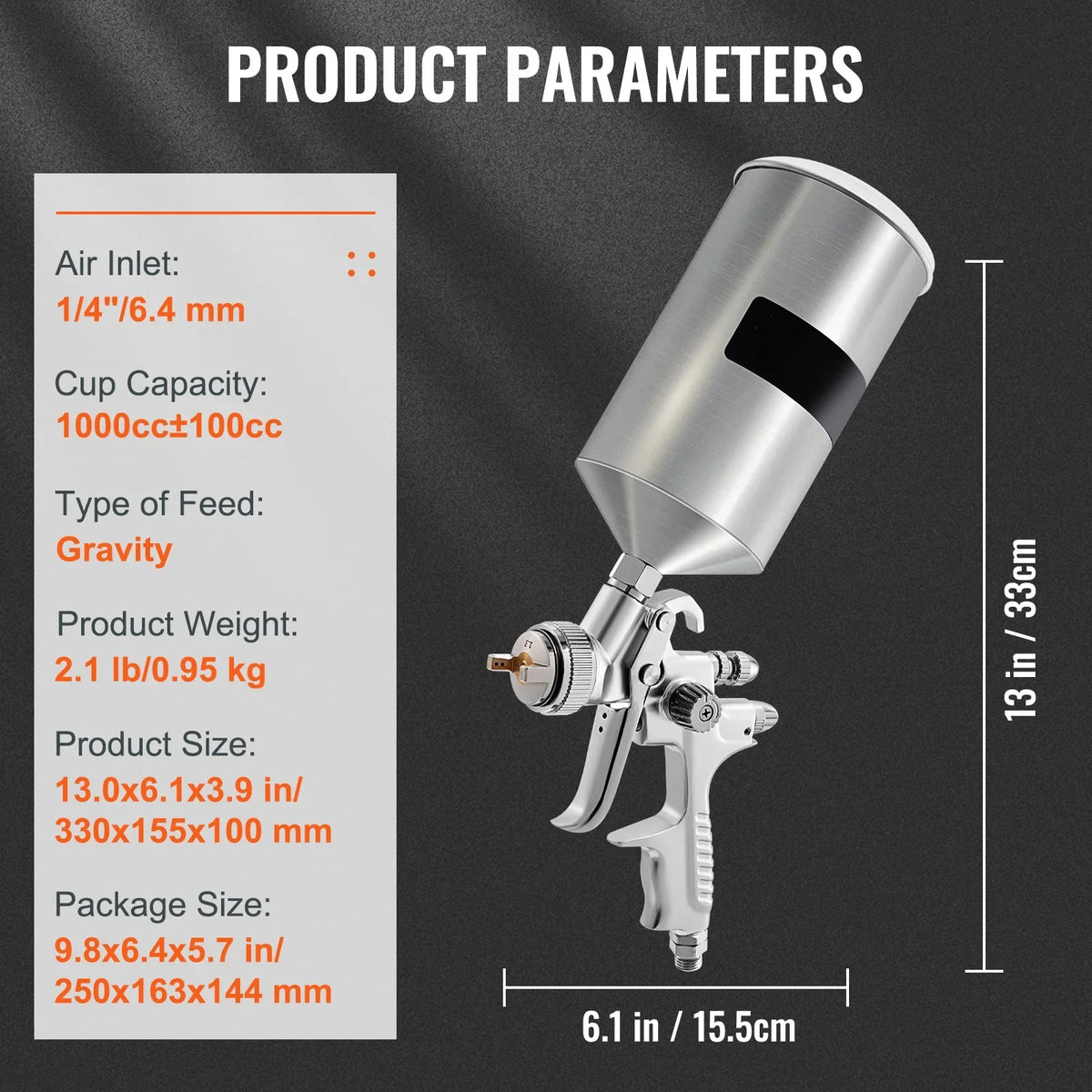 SKYSHALO HVLP Spray Gun, High Performance Automotive Gravity Feed Spray Gun with 1.3/1.7mm Stainless Fluid Tip Sets, 1000cc Aluminum Cup for Auto Paint, Primer, Clear/Top Coat & Touch-Up