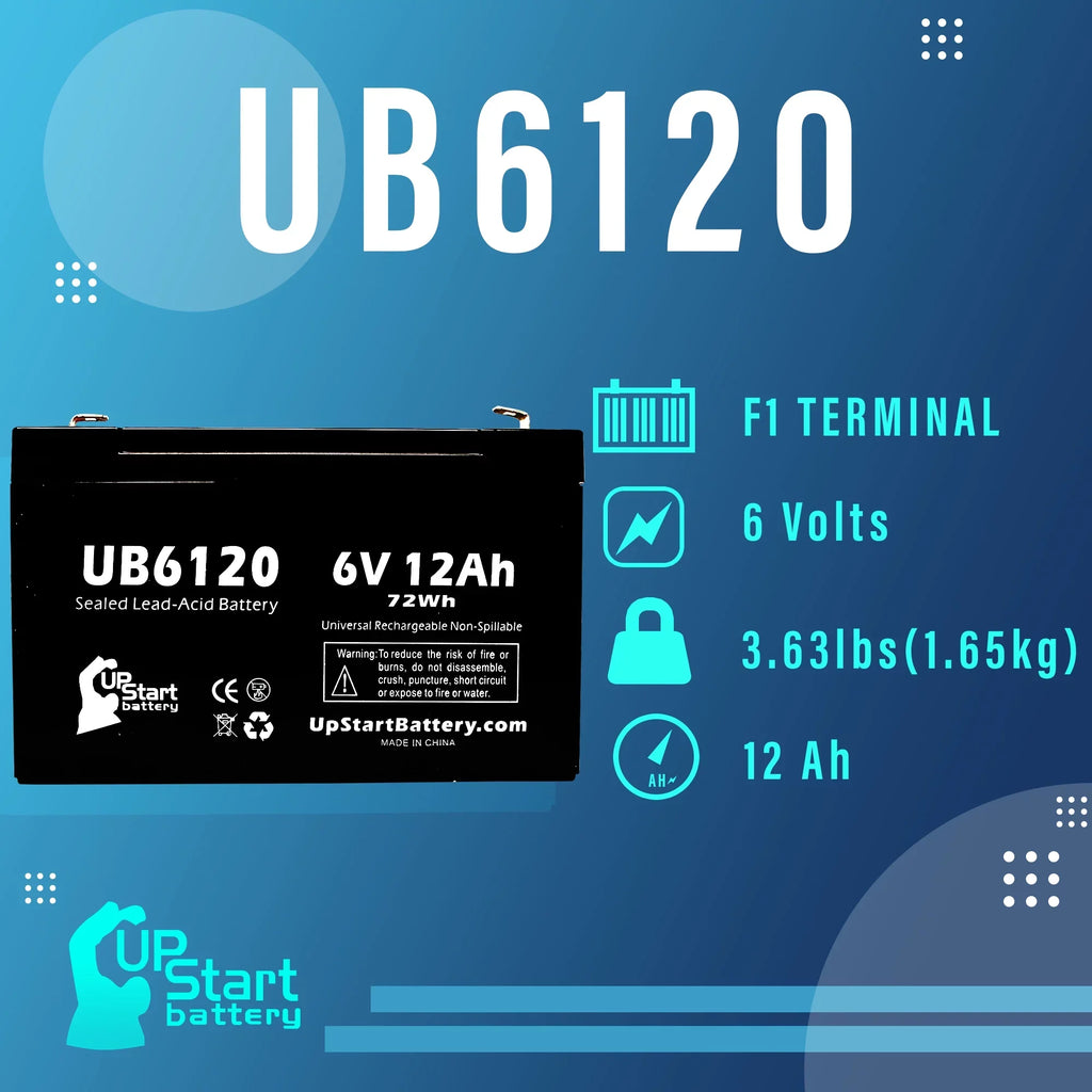 5x Pack - Compatible Tripp-Lite 850 Battery - Replacement UB6120 Universal Sealed Lead Acid Battery (6V, 12Ah, 12000mAh, F1 Terminal, AGM, SLA) - Includes 10 F1 to F2 Terminal Adapters
