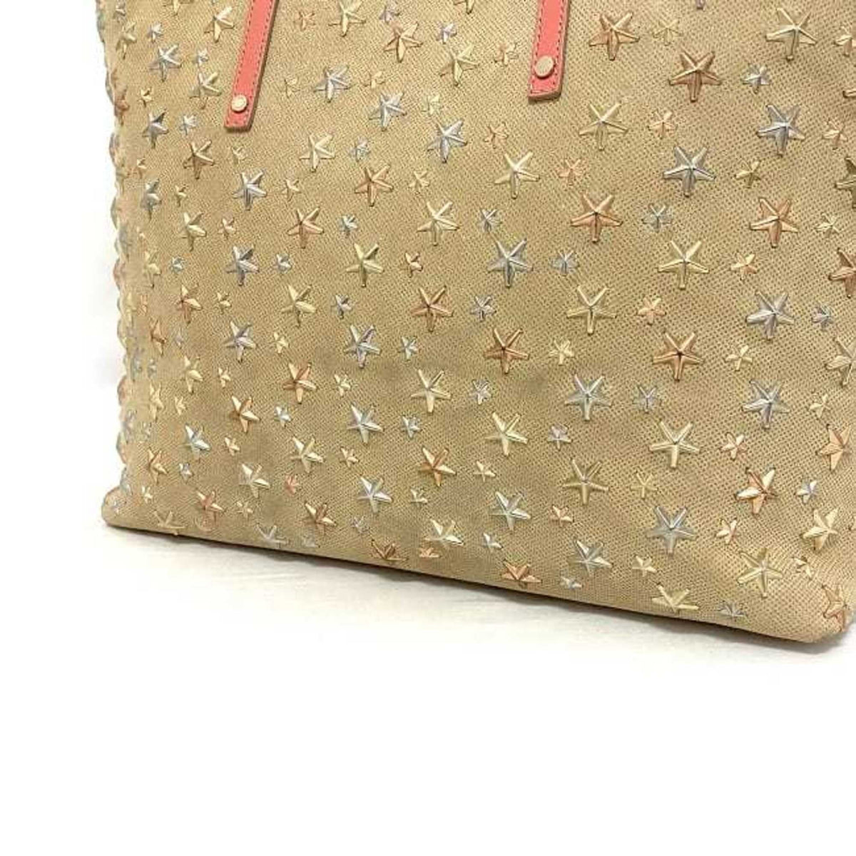 Pre-Owned Jimmy Choo Tote Bag Beige Pink Silver Sarah Studs Star Canvas Leather Women's (Good)