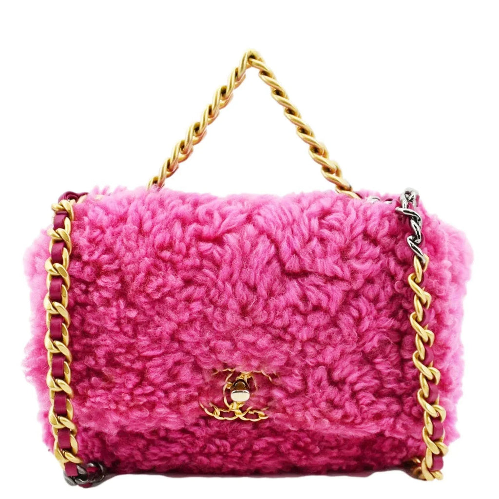 Pre-Owned CHANEL 19 Flap Shearling Sheepskin Shoulder Bag Pink