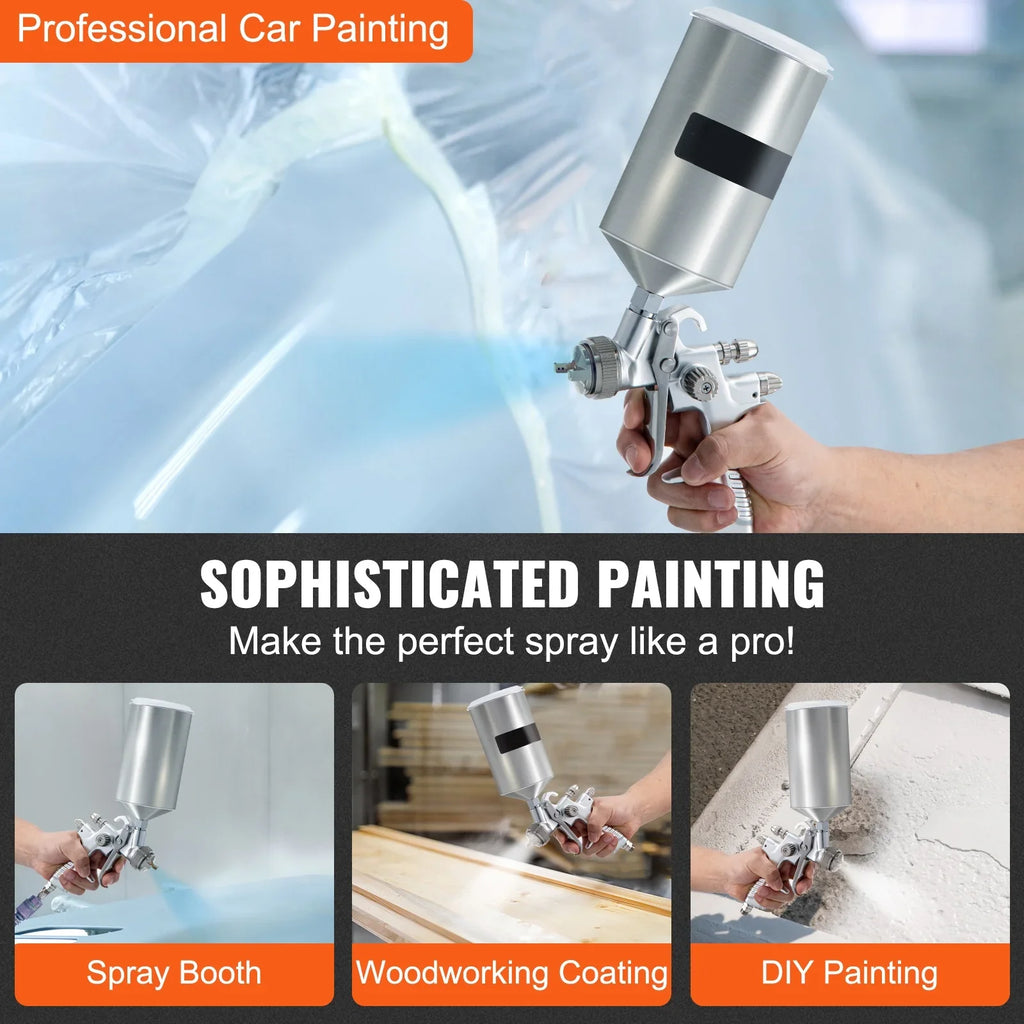 SKYSHALO HVLP Spray Gun, High Performance Automotive Gravity Feed Spray Gun with 1.3/1.7mm Stainless Fluid Tip Sets, 1000cc Aluminum Cup for Auto Paint, Primer, Clear/Top Coat & Touch-Up