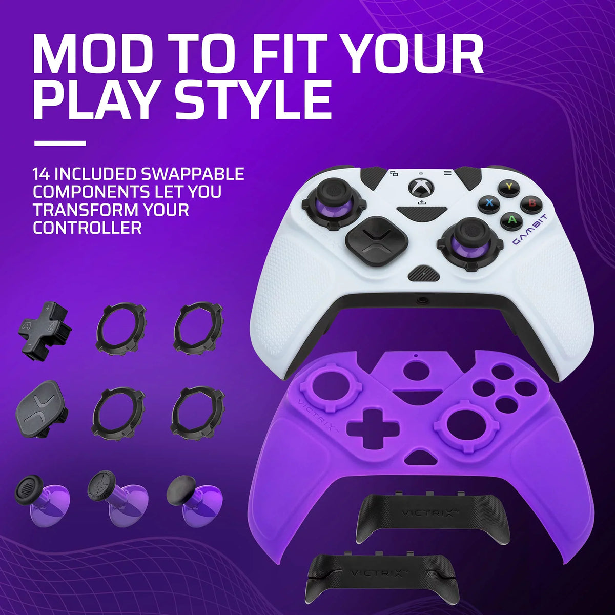 PDP Gaming Victrix Gambit World's Fastest Xbox Controller, Elite Esports Design with Swappable Pro Thumb Sticks, Custom Paddles, Swappable White/Purple FacepLatitudee for Xbox Series X