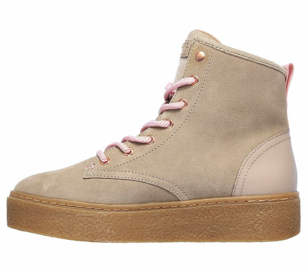SКECHERS CHELSEA PUNK ST HIGH MEMORY FOAM WOMEN BOOT SHOES TAUPE/GUM SIZE 8 NEW